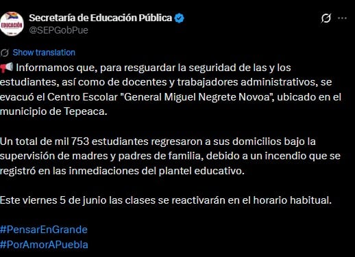 Explota pipa en Tepeaca; evacúan a alumnos por incendio