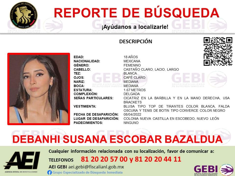 Reporte de búsqueda de Debanhi Susana Escobar