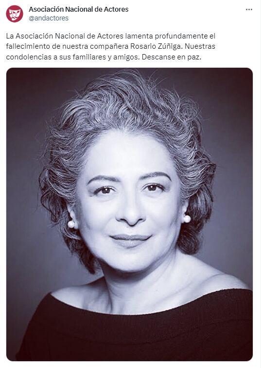 La ANDA da a conocer la muerte de Rosario Zúñiga.