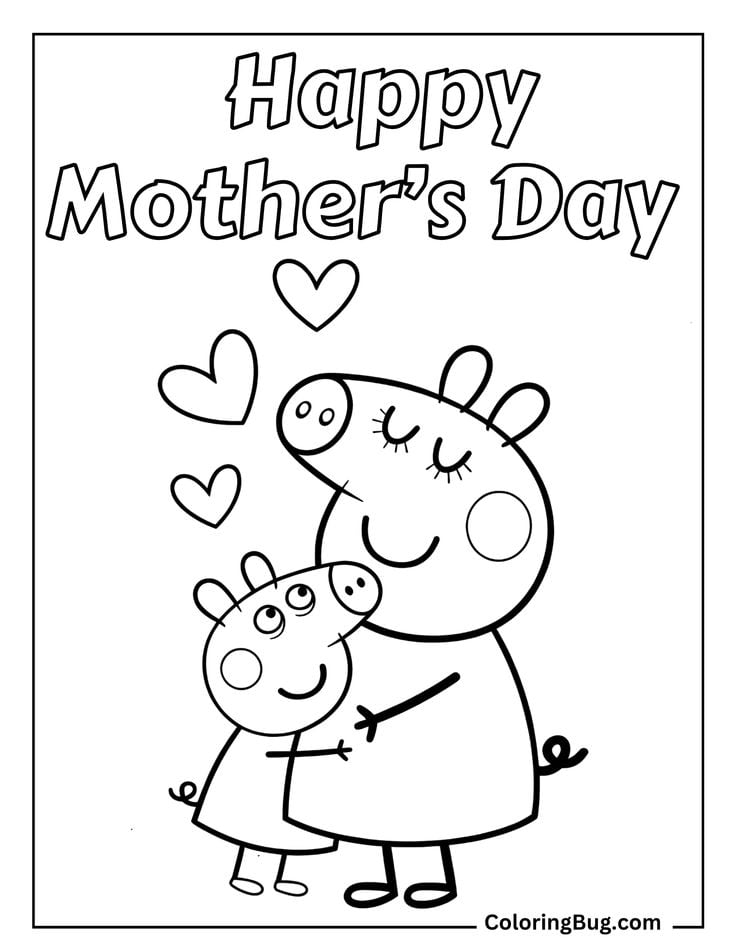 Dibujos de Peppa Pig y Mamá Cerdita para colorear y regalar el Día de las Madres