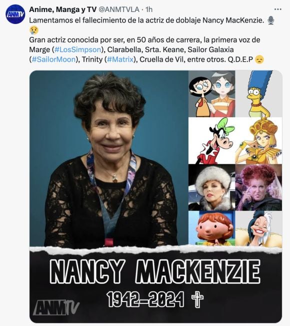 Anuncio de la muerte de Nancy McKenzie
