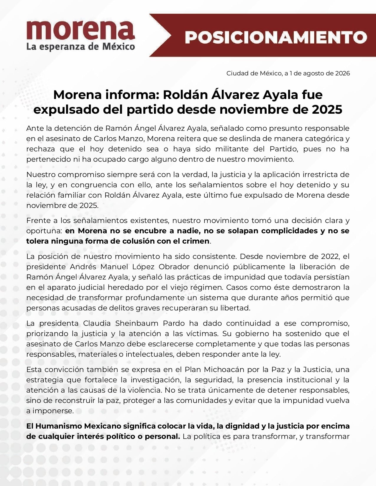 Comunicado Morena