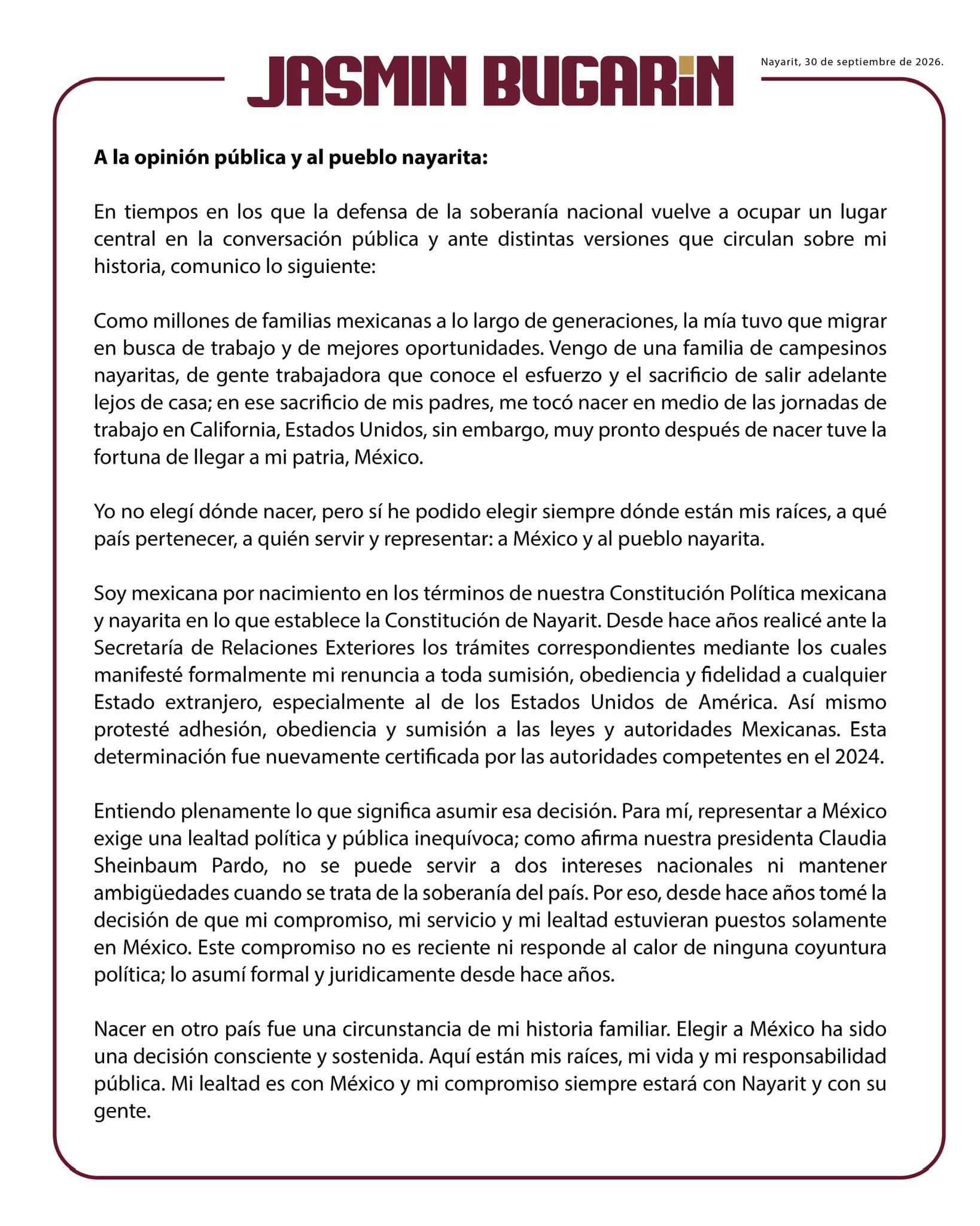 Jasmine Bugarín habla de sus raíces en Nayarit