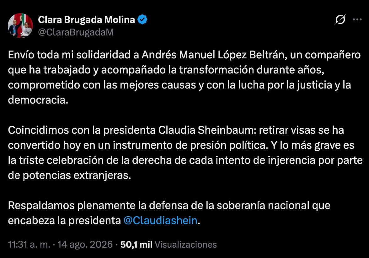 Clara Brugada respalda a Andrés Manuel López Beltrán