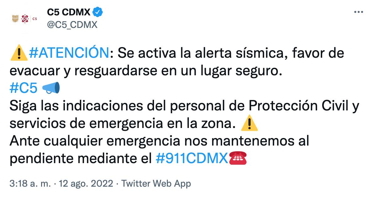 ¿A qué hora fue el temblor de hoy? A las 03:18, el C5 informó la activación de la alerta sísmica en la CDMX