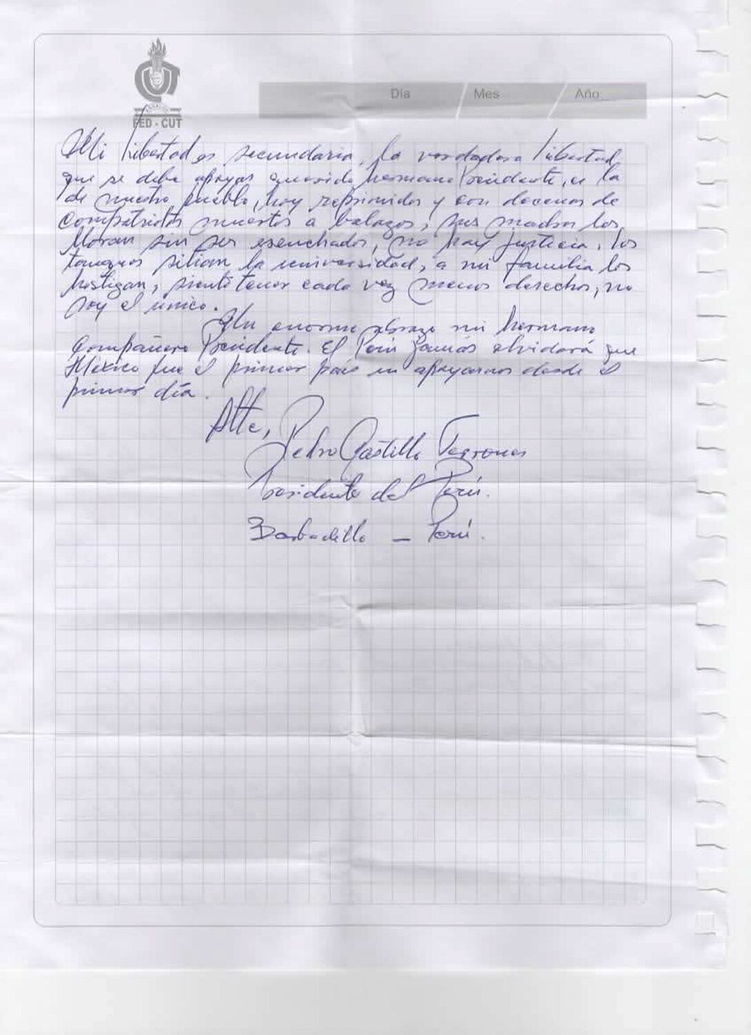 AMLO se reúne con abogado de Pedro Castillo y comparte carta del ex presidente; esto dice