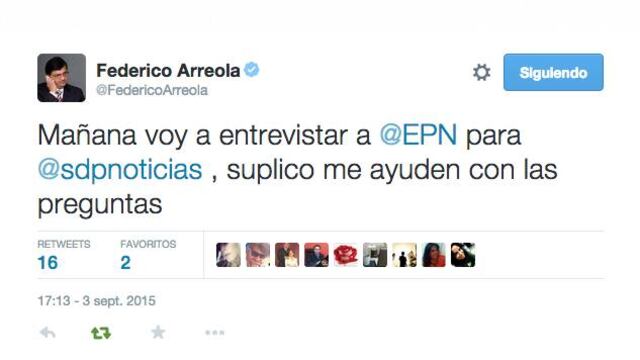 SDPnoticias entrevistará a EPN; Federico Arreola pide a usuarios de redes sociales le envíen preguntas