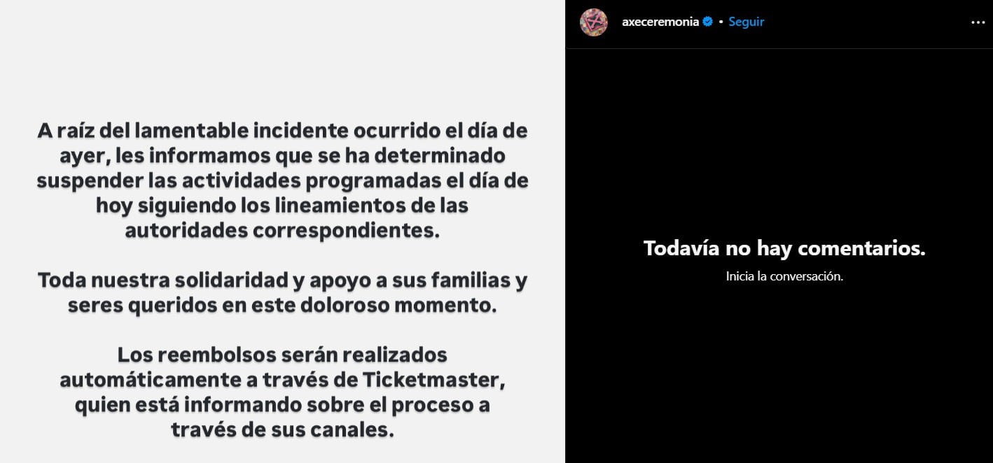 Comunicado Axe Ceremonia 2025 con comentarios desactivados