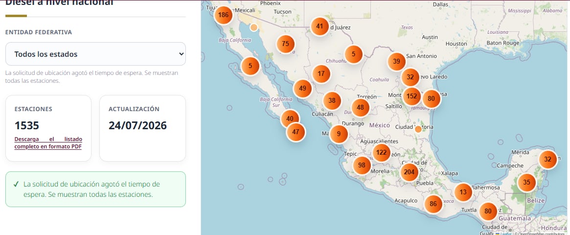 Pemex publica mapa de estaciones con diésel arriba de 27 pesos
