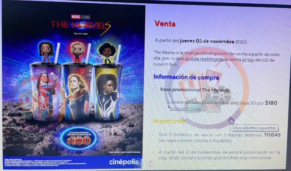 Vasos coleccionables de The Marvels en Cinépolis