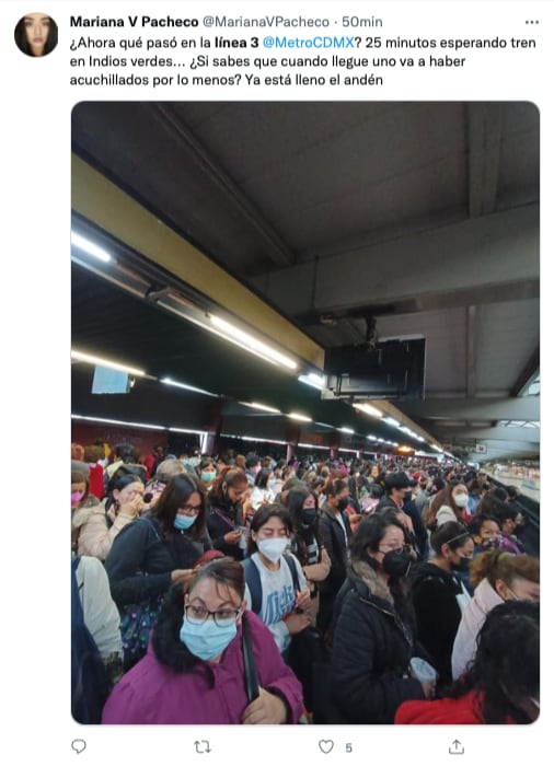 usuarios se quejan de retrasos de la línea 3 del metro/captura de pantalla de Twitter