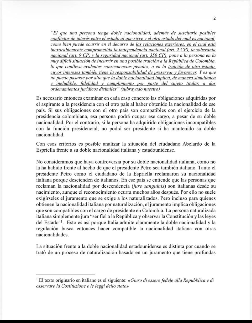 Magistrados emiten documento advirtiendo de la nacionalidad estadounidense de Abelardo de la Espirella en caso de asumir la presidencia de Colombia