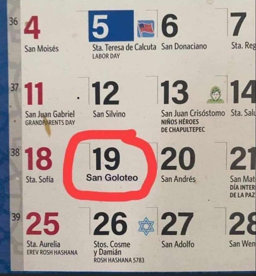 Día de San Goloteo en el calendario, 19 de septiembre