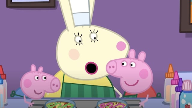 Peppa Pig y George cocinando panqueques de fantasía