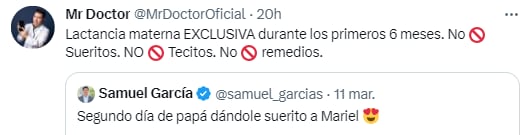 Cuestionan el que Samuel García le de "suerito" a su hija recién nacida Mariel.