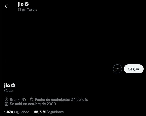 Cuenta de Twitter de Jennifer López.