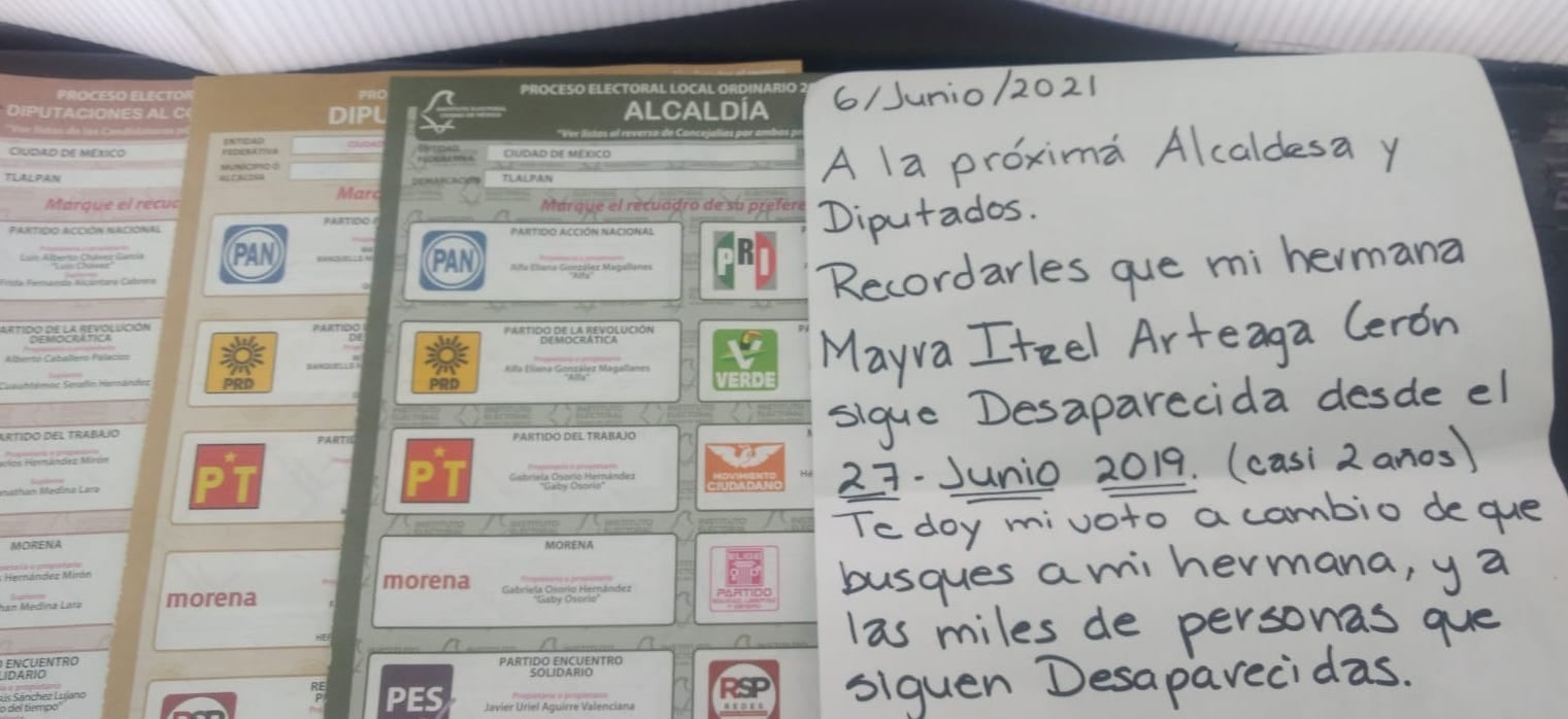 Mensaje de familiar durante su voto