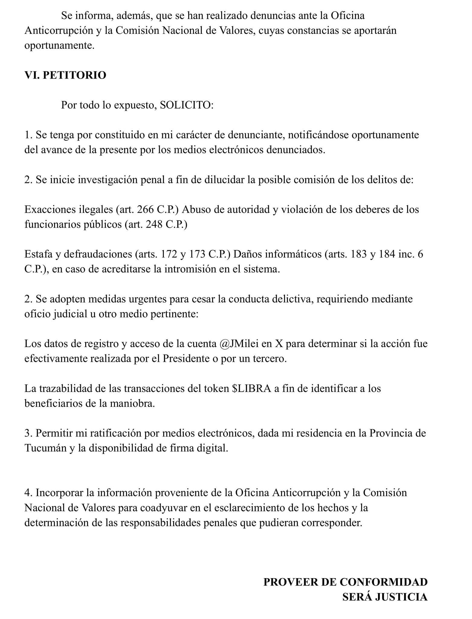 Denuncia contra Javier Milei por $Libra