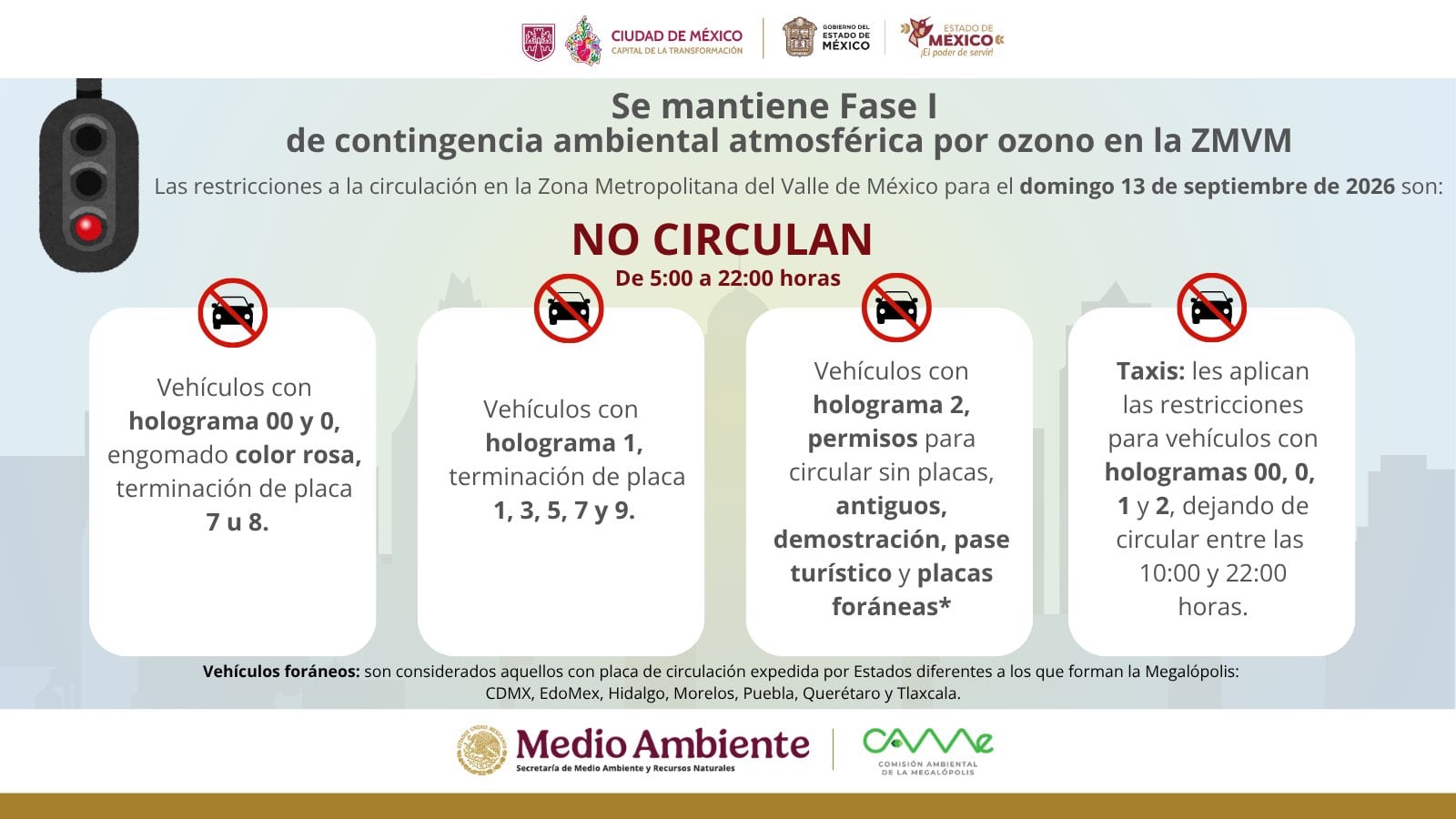 Doble Hoy No Circula domingo 13 de septiembre