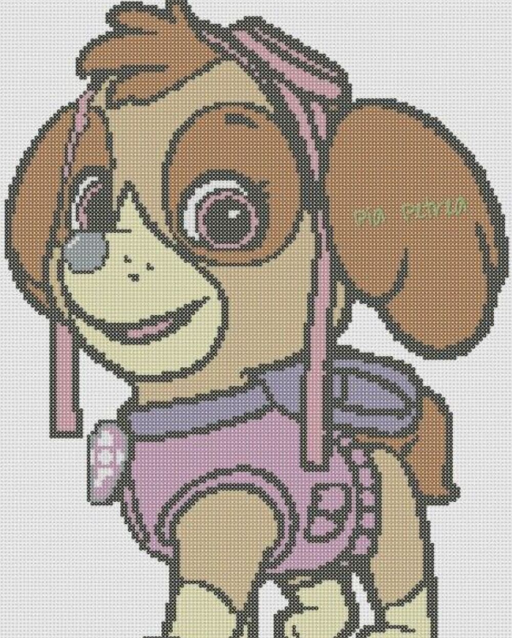 Skye caminando para bordar