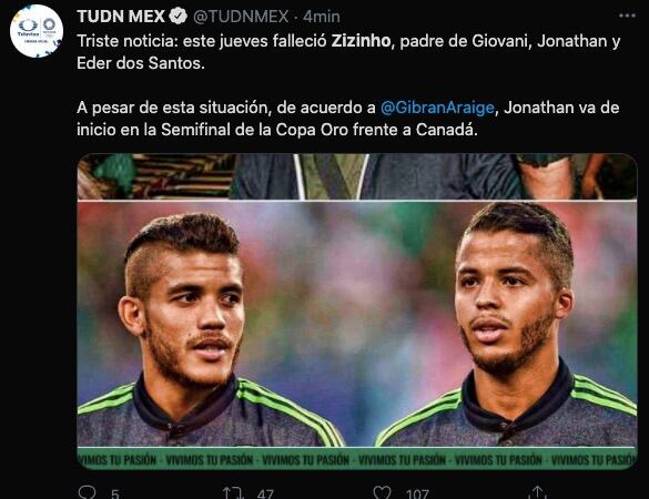 Murió Zizinho, padre de los hermanos Dos Santos