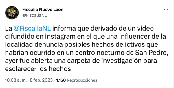 Fiscalía de Nuevo León ya investiga caso de amiga de Florencia Guillot
