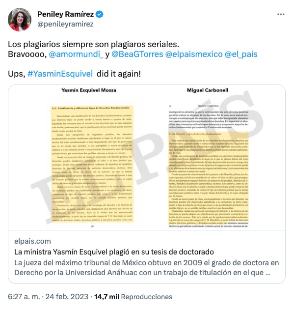 Memes a Yasmín Esquivel por plagio de tesis de Doctorado