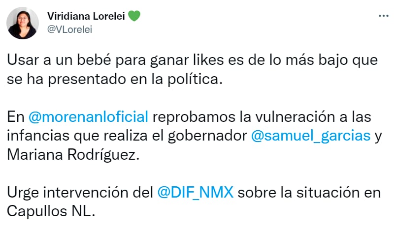 captura de tuit de Viridiana Lorelei