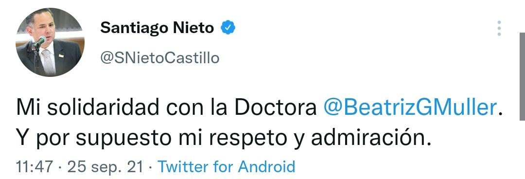 Tuit de Santiago Nieto