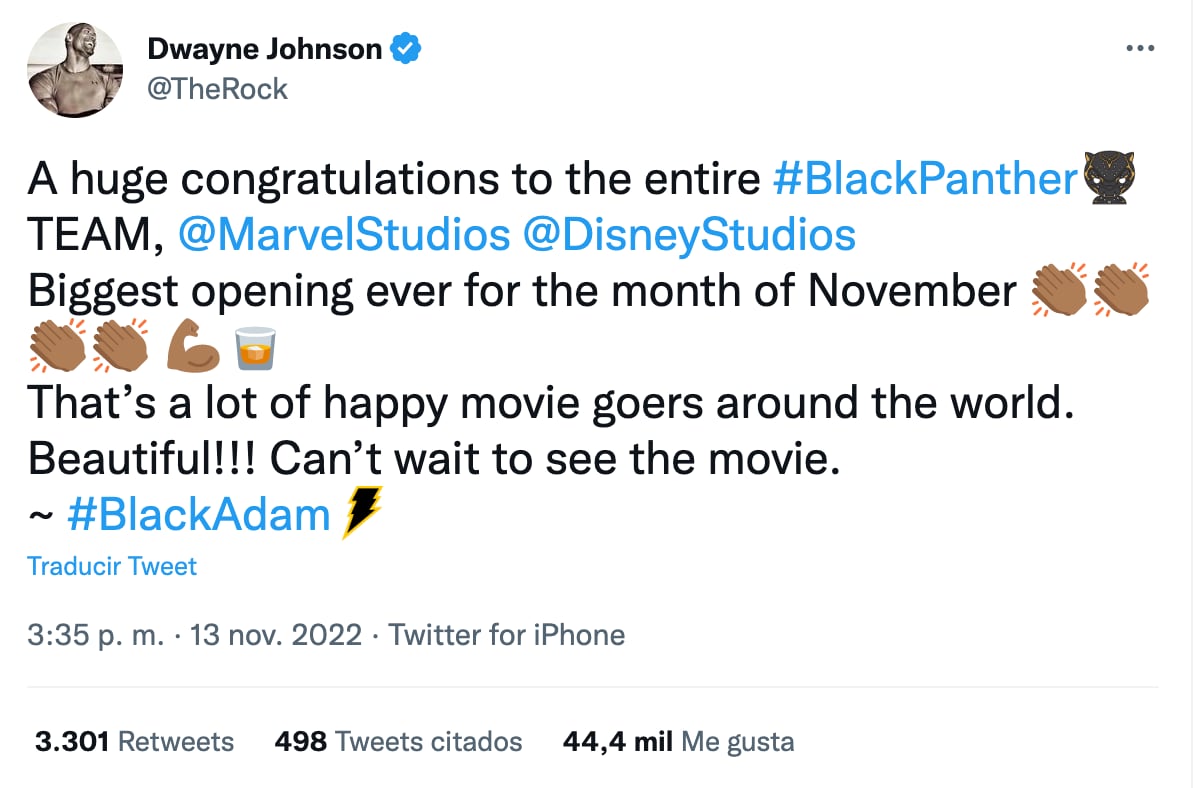 Dwayne Johnson felicita a Black Panther: Wakanda Forever por su apertura en cines