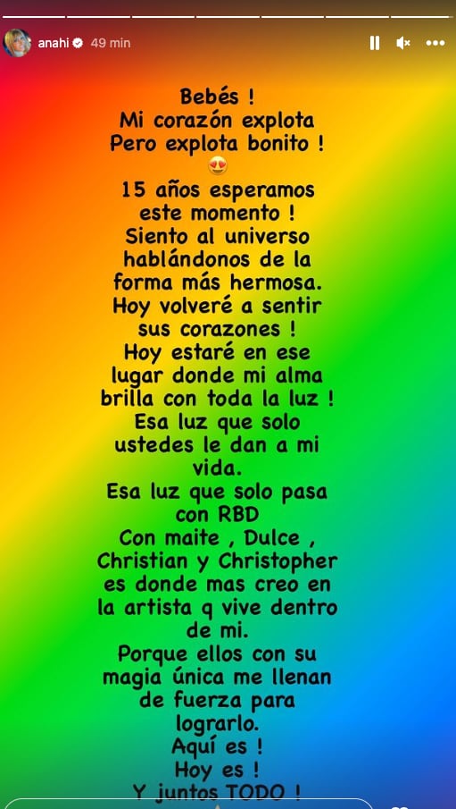 Anahí se pone sentimental porque hoy regresa RBD