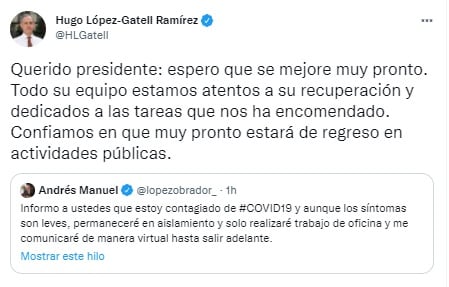 Hugo López-Gatell desea recuperación de AMLO