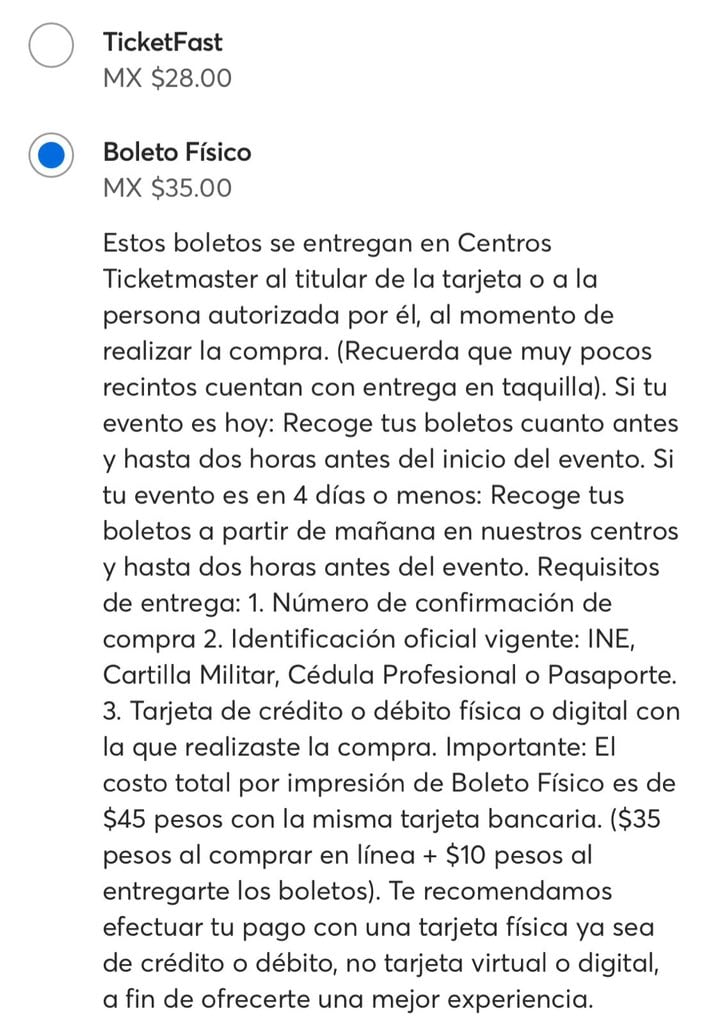 Aumento de impresión de boletos de Ticketmaster
