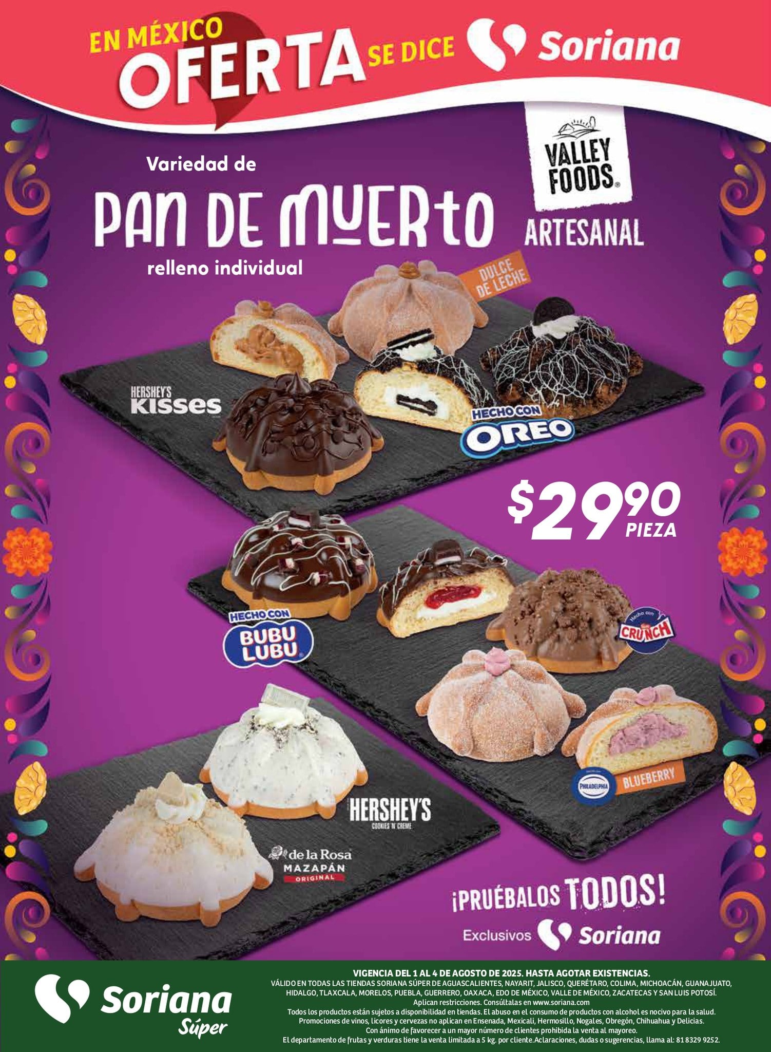 Pan de muerto de sabores en Soriana
