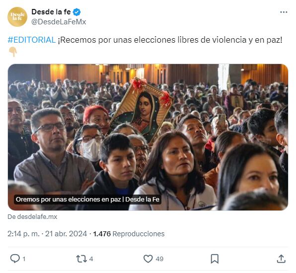 Día de la oración por la paz contra la violencia por las elecciones 2024