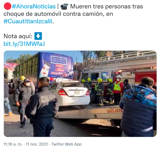 Tuit del video del choque de Cuautitlán Izcalli que dejó 3 muertos/ @AhoraTabasco