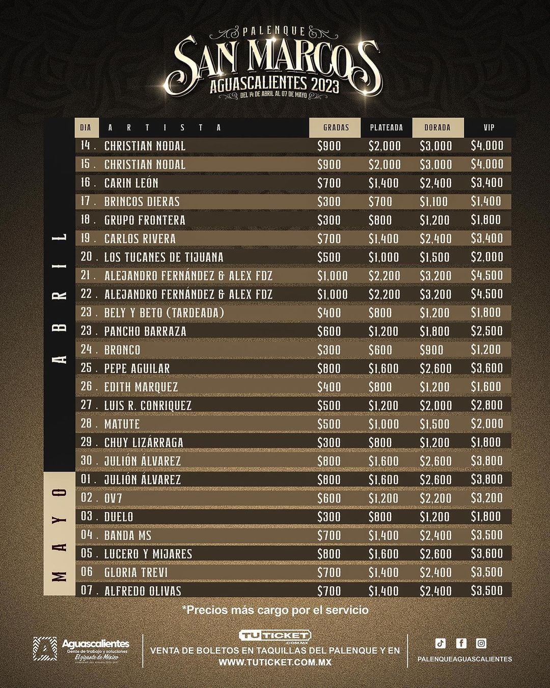 Precio de los boletos para el Palenque de la Feria de San Marcos 2023