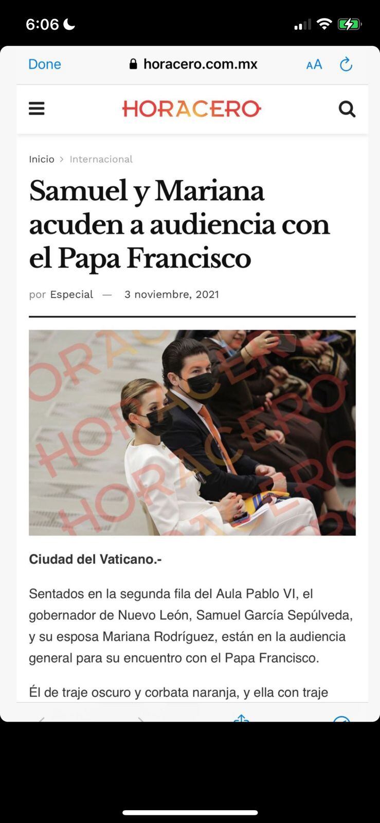 Mariana Rodríguez en audiencia pública con el papa Francisco/Hora Cero