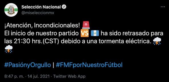 México vs Guatemala, retrasado por tormenta eléctrica.