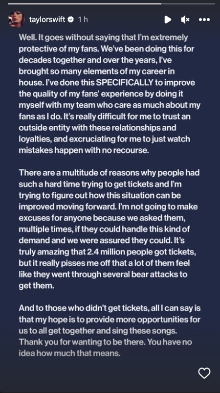 Taylor Swift se pronuncia respecto a la situación de sus fans con Ticketmaster y los boletos para The Eras Tour