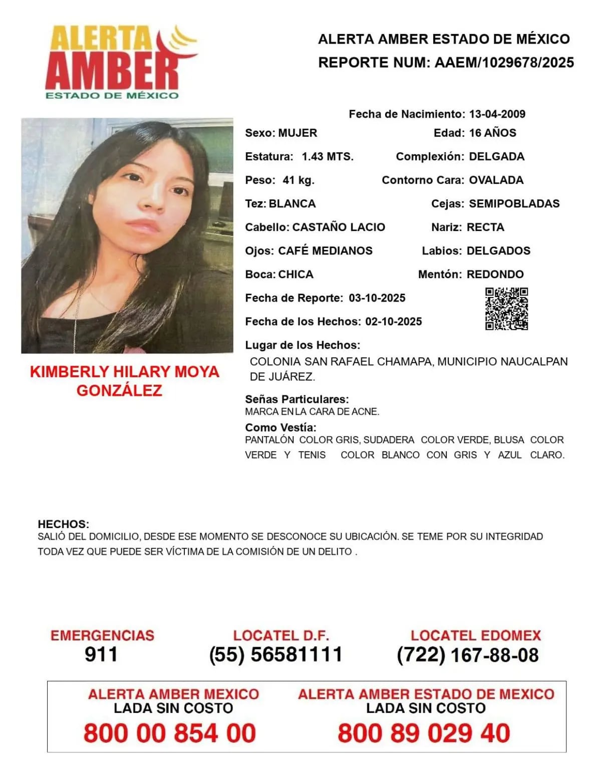 Kimberly Moya, estudiante desaparecida del CCH Naucalpan