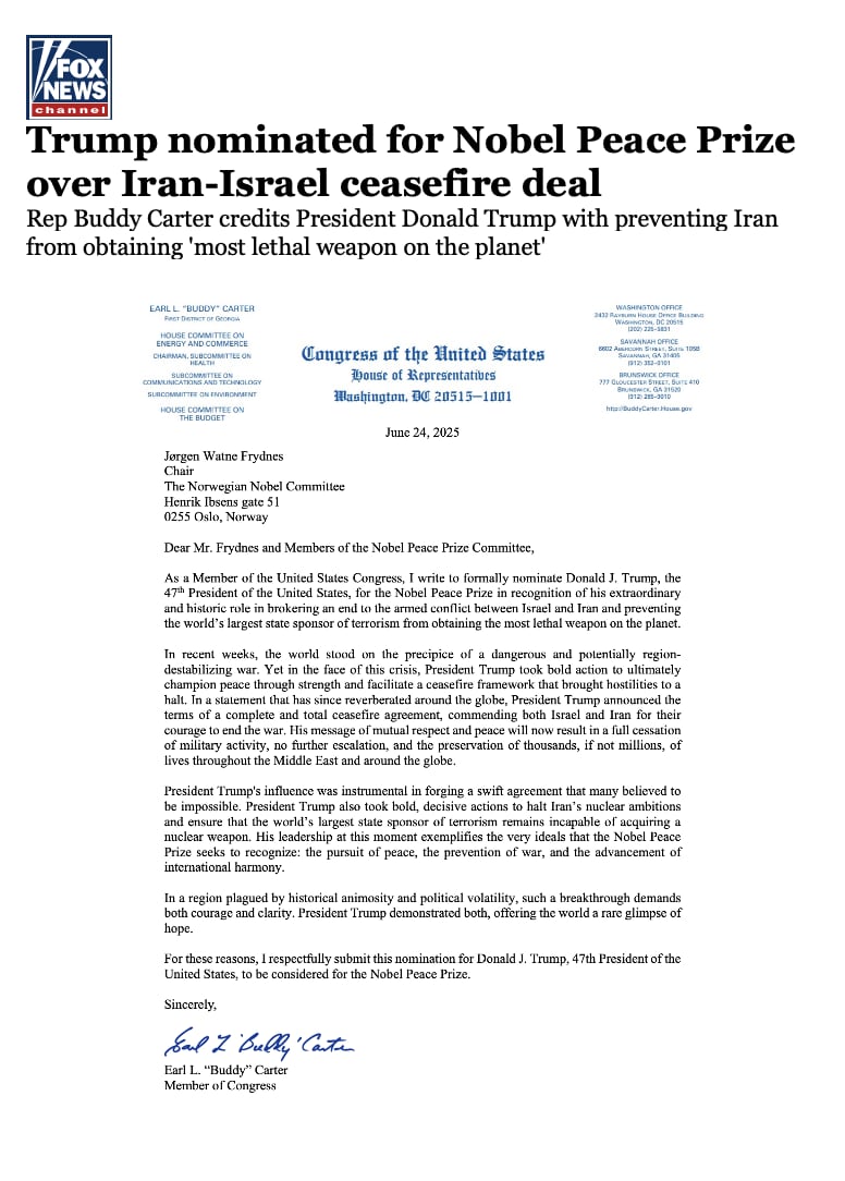 Propuesta para que Donald Trump reciba el Premio Nobel de la Paz 2025