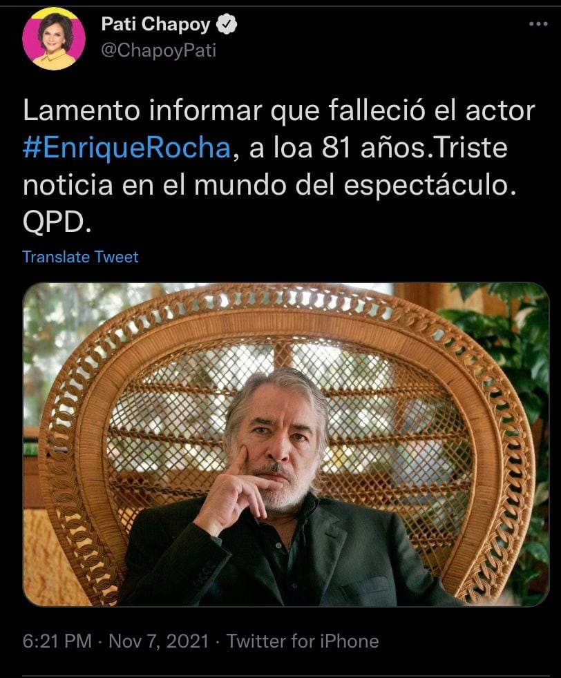 Pati Chapoy lamenta muerte de Enrique Rocha