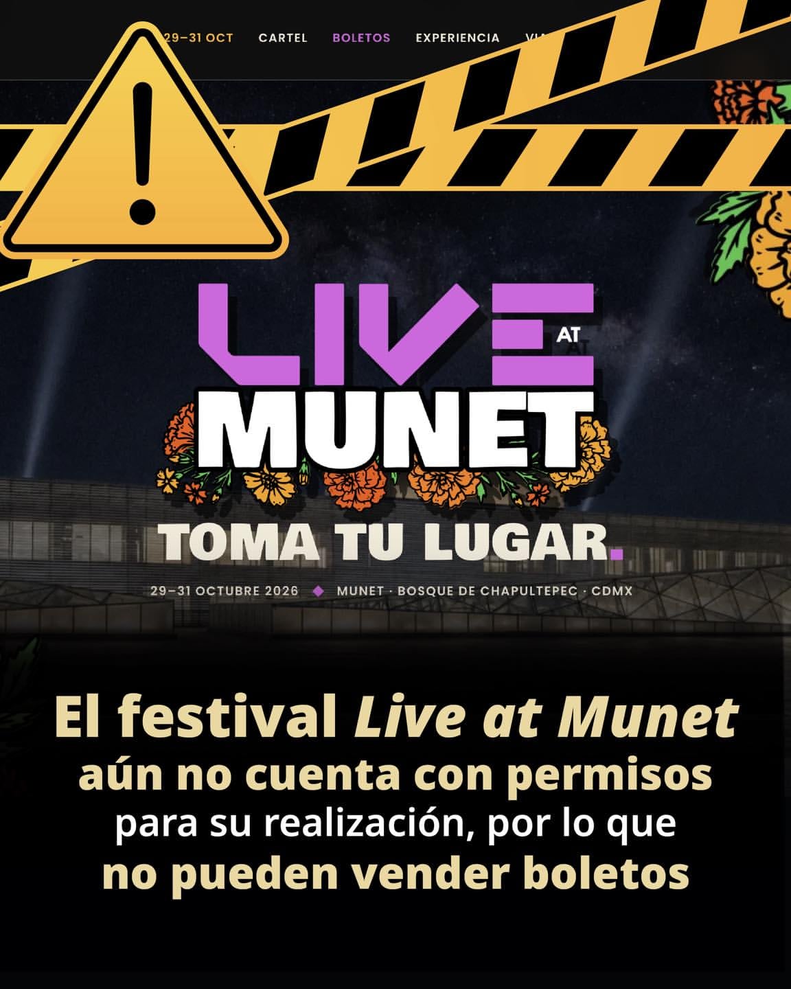 Profeco alerta por Live at Munet: no tiene permisos y no puede vender boletos