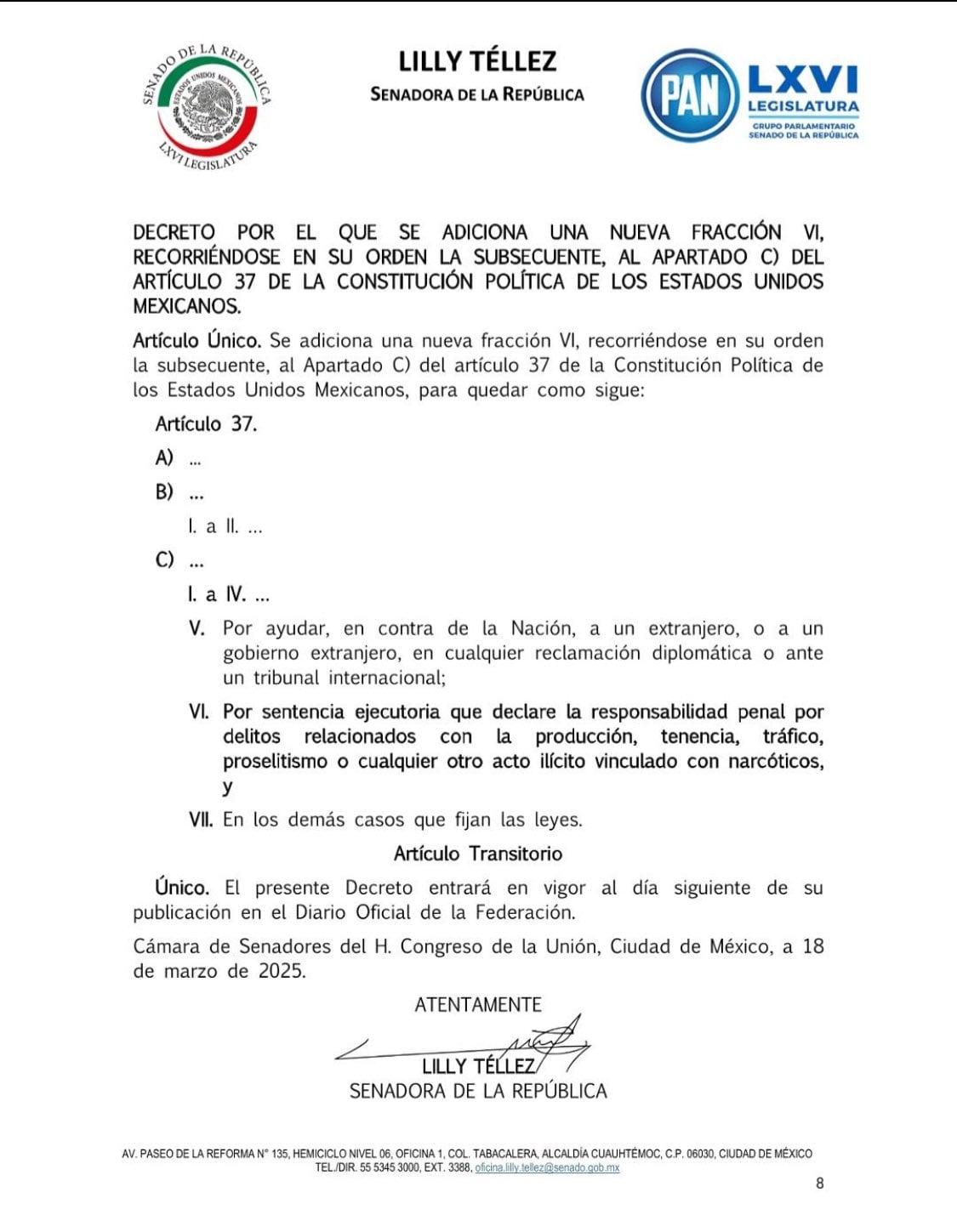 Iniciativa de Lilly Téllez.