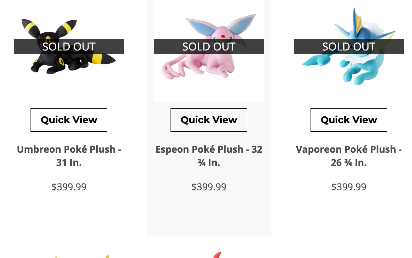 Peluches de Pokémon de la evolución de Eevee