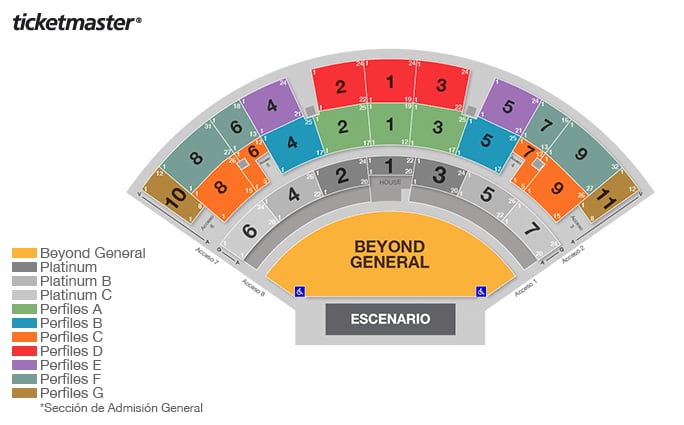 Mapa por sección Auditorio Citibanamex, Monterrey