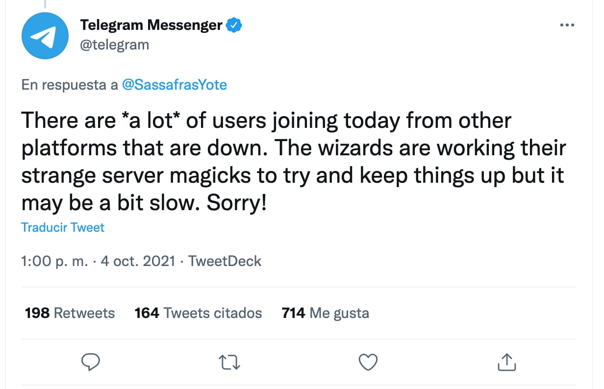 Reporte de fallas en Telegram