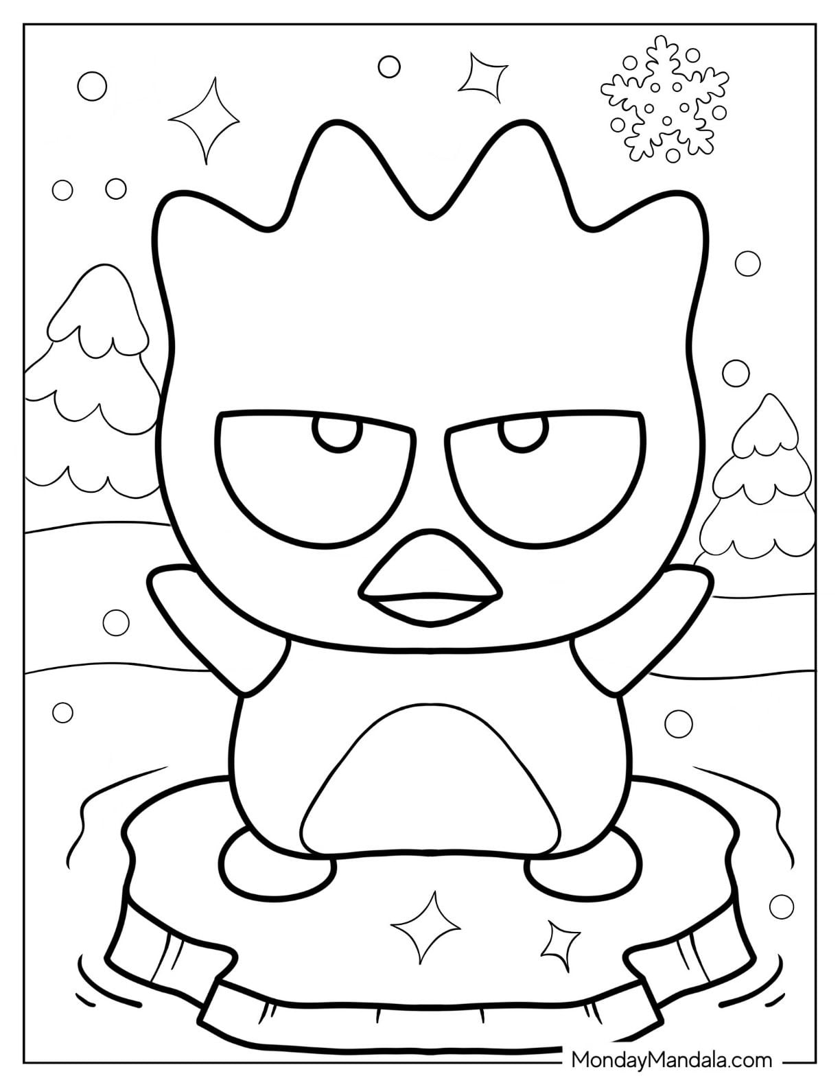 10 dibujos de Badtz-Maru para colorear del indiferente amigo de Hello Kitty y personaje de Sanrio