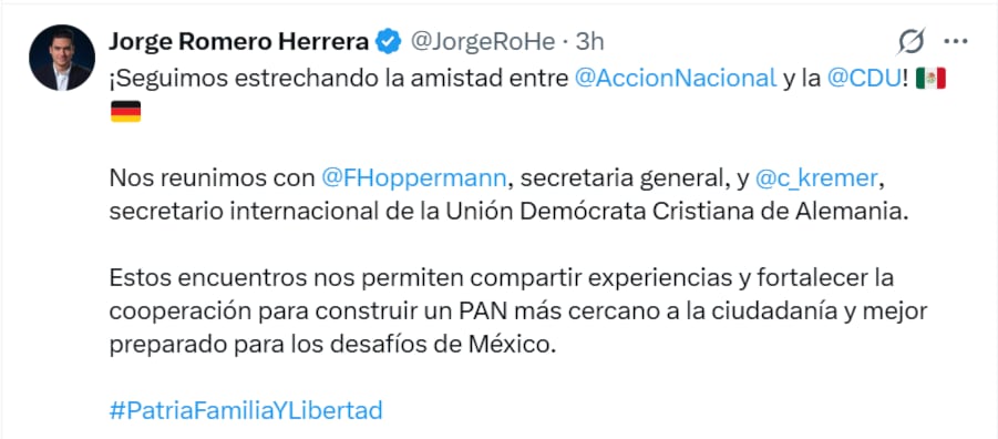 Jorge Romero se reúne con un partido de derecha en Berlín